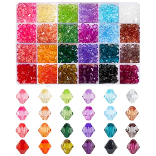 PH PandaHall 1200pcs 8mm Perlen zum Schmuckherstellen Kristallperlen 24 Farben Armbandperlen Bicone Acrylperlen facettierte Perlen lose Bastelperlen für Armband und Halskettenherstellung von PH PandaHall