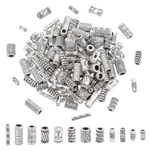 PH PandaHall 120PCS Abstandshalter Perlen, 12 Styles Tibetan Silber Perlen Antike Legierung Tube Spacers europäischen losen Perlen für Armband, Halskette, Ohrring, Schmuckherstellung, Zubehör von PH PandaHall