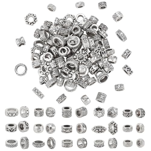 PH PandaHall 120PCS Antikes Silber Abstandshalter Perlen 5 Styles Tibetische Großlochperlen Säule Rohr Perlen Legierung Metall Perlen Lose Perlen Europäische Perlen für Armbänder Halsketten von PH PandaHall