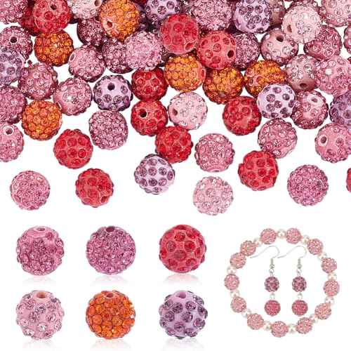 PH PandaHall 120pcs 10mm Strasssteine Perlen Rote Kristall-Perlen Pave Disco Ball Perlen Polymer Clay Strasssteine Perlen für Weihnachten Stift Schmuck machen Halskette Ohrring Armband von PH PandaHall