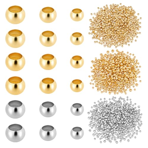 PH PandaHall 1260PCS 3 Größen Messing Quetschperlen Rohr Crimp Ende Abstandshalter Perlen 3 Farben Crimp Rohr Abstandshalter Kleine Rohrsäulenstopper für Ohrring-Schmuckherstellung von PH PandaHall