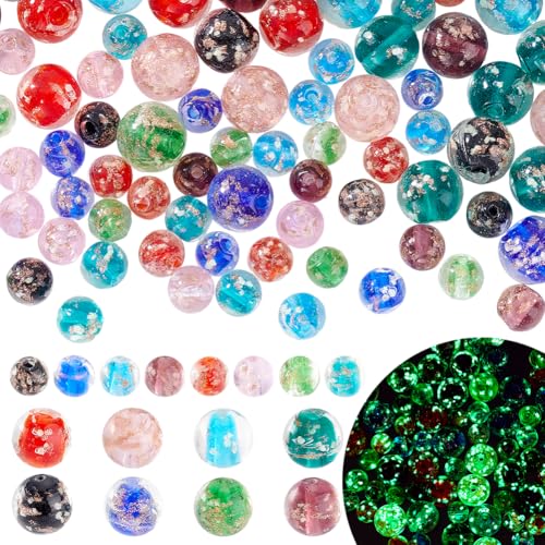 PH PandaHall 128 stücke Leucht Perlen Glow In The Dark Runde Glas Perle 8mm 12mm Runde Spacer Lose Perlen Für DIY Handwerk Armband Schmuck Machen Halskette von PH PandaHall