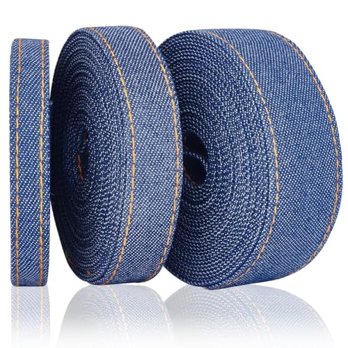 PH PandaHall 12m/13yards Jeansbänder 10/16/25mm Breites Stichband Stoffband Jeans Schleifenband Für Kranz Geschenkverpackung Laternen Dekor Dunkelblau von PH PandaHall