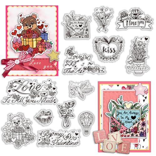 PH PandaHall 13 Stück Transparente Stempel Set Zum Valentinstag „Love Kiss“ Silikon Wortstempel Für Die Herstellung von Grußkarten Scrapbooking Fotoalben Papierbasteln Geschenkanhänger von PH PandaHall