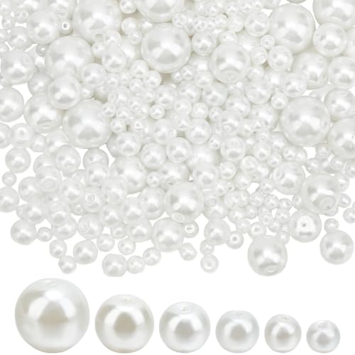 PH PandaHall 1320pcs Perle Perlen 6 Größen weiße Glasperlen Runde lose Faux Pearl Perlen für DIY Halskette Ohrring Schmuckherstellung Weihnachten Halloween Dekoration Vase Füller 3/4/6/8/10/12mm von PH PandaHall