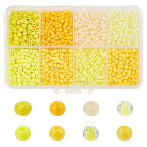 PH PandaHall 1360 Stück 8 gelbe Farben Glasperlen 4x3mm Mini Abstandsperlen Bastelperlen Für Die Herstellung von Schmuck Thanksgiving Zubehör Loch: 1~2mm von PH PandaHall