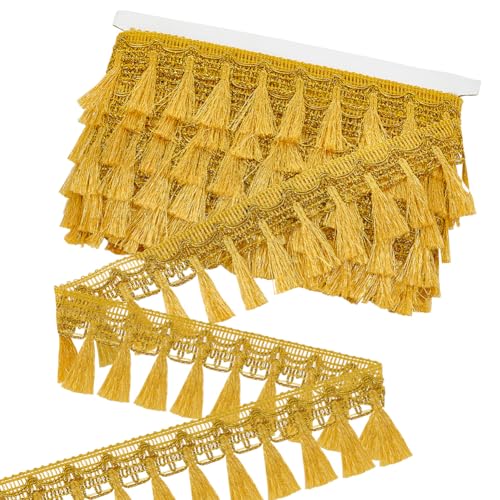 PH PandaHall 14 Yards Fransenbesatz 2 1/4 Zoll Goldene Quastenborte Quastenband Nähen Spitzenstoffbesatz Für Vorhänge Kleider Kleidung Heimdekoration DIY Handwerk von PH PandaHall