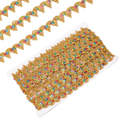 PH PandaHall 14.2 Yards/13m Spitzenbesatz Mit Pailletten 18mm Dreieckiges Spitzenband Goldfarbenes Geflochtenes Spitzenbesatz Gimpenband Für DIY Handwerk Nähen Stoff Vorhang Kleidung Heimdekoration von PH PandaHall