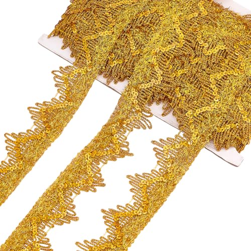 PH PandaHall 14.2 Yards 1.5 Zoll Goldene Spitzenborte Mit Pailletten Metallische Spitzenborte Polyester Spitzenband Mit Gimpe Verziertes Bastelband Für Hochzeitskostüm Dekor von PH PandaHall