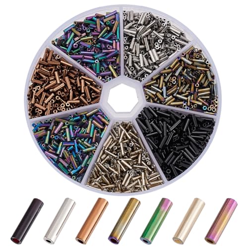 PH PandaHall 1400 Stück 7 Farben Glasperlen, 6x2 mm Metallische Röhrenperlen, Rocailles, Bastelperlen, Abstandshalter Für Ohrringe, Armbänder, Halsketten, Schmuckherstellung, Loch 0.5 mm von PH PandaHall