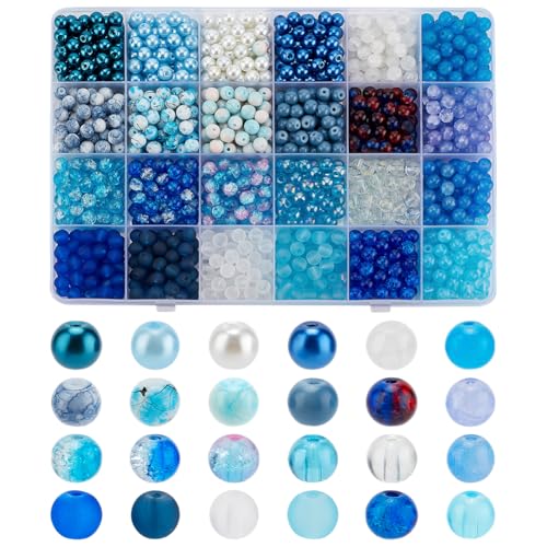 PH PandaHall 1440pcs 24 Farben Glasperlen 6mm blaue Kristallperlen Armband Perlen Runde lose Abstandshalter Perlen Cracked Glasperlen für DIY Halskette Hawaii Schmuck machen Schlüsselanhänger von PH PandaHall