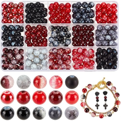 PH PandaHall 15 Farben Marmorglasperlen 8.5mm Armband Perlen Glas Set Bemalte Runde Glasperlen Schmuckperlen Für Ohrringe Armbänder Halsketten Bastelarbeiten 300~345 Stück von PH PandaHall