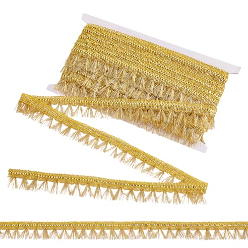 PH PandaHall 15 Yards Goldene Fransenborte 27mm Filigranes Spitzenband Mit Quaste Zum Nähen Kantenbesatz Geflochtener Polyesterstoff Dekorative Borte Für Vorhänge Lampenschirme Kostüme Heimdekoration von PH PandaHall