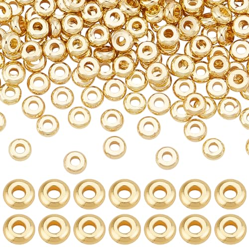 PH PandaHall 150 Stück 4mm Flache Heishi Abstandsperlen 18 Karat Vergoldete Perlen Scheibe Lose Perlen Messing Metallperlen Für Heishi Tonperlen Sommer Hawaii Stapelbares Armband Schmuckherstellung von PH PandaHall