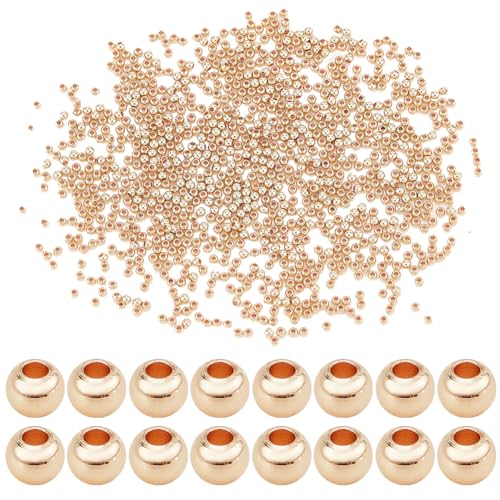 PH PandaHall 1500 Stück 14 Karat Goldperlen 3mm Abstandsperlen Schmuckperlen Taillenperlen Lose Perlen Glatte Metallperlen Für Bikini Bauchkette Geschichtetes Armband Satellitenschmuckherstellung von PH PandaHall