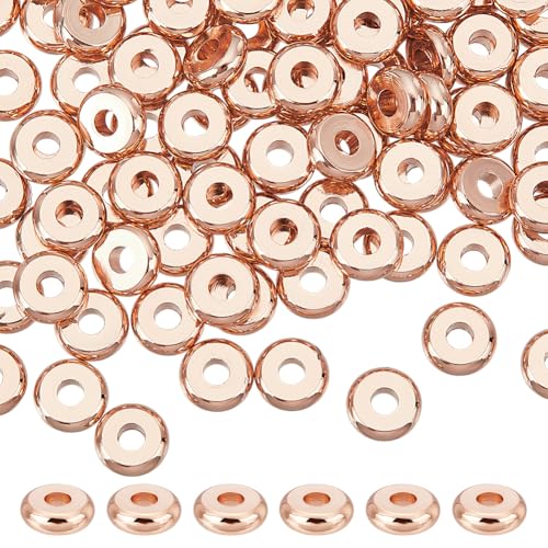 PH PandaHall 150PCS 6mm Heishi Abstandshalter Perlen Rose Gold plattiert Perlen kleine Messing lose Perlen Flache runde Metallperlen für DIY Halskette, Armband, Ohrring, Schmuckherstellung von PH PandaHall