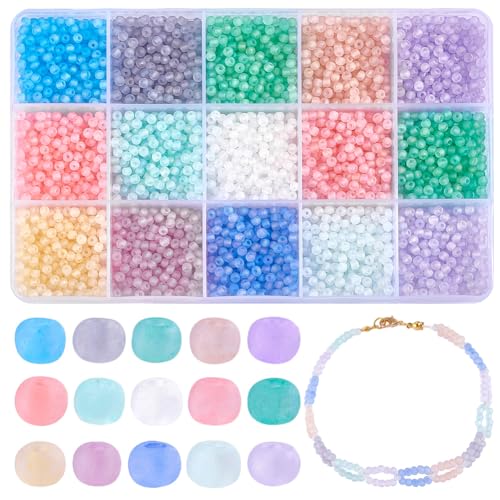 PH PandaHall 150g Glas Rocailles Perlen 15 Farben 3mm Lose Rocailles Set Zum Basteln Freundschafts Taillenperlen Gefrostete Kristallperlen Für Ohrring Armband Halskette Anhänger Schmuckherstellung von PH PandaHall