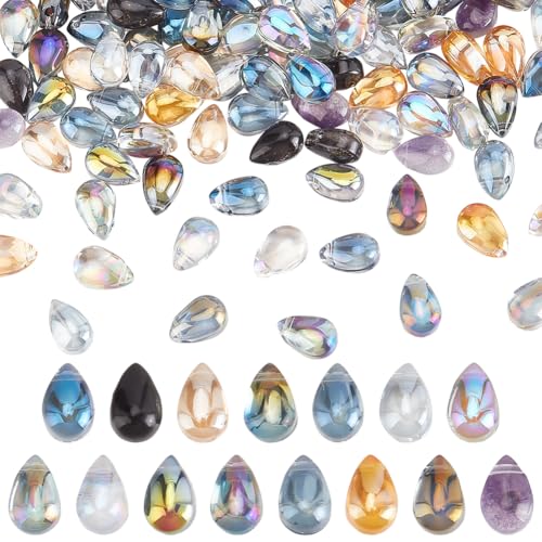 PH PandaHall 150pcs Teardrop Glasperlen 15 Farben Wassertropfen Glasperlen Top gebohrt Teardrop Kristall Charms Galvanische Glas-Anhänger für DIY Halskette Armband Ohrring Schmuckherstellung 6x9 mm von PH PandaHall