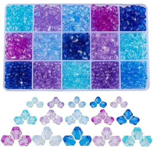 PH PandaHall 1575PCS Blaue Serie Kristallperlen, 4mm 6mm 8mm Facettierte Acryl-PerlenBicone Armband Perlen Lose Bastelperlen für Armbänder, Halsketten, Sonnenfänger, Schlüsselanhänger, Ohrringe von PH PandaHall