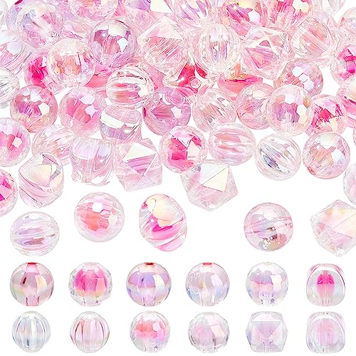 PH PandaHall 15mm Acrylperlen, 72 Stück Facettierte Kristallperlen 12 Stile Regenbogenfarben Schillernde Lose Perlen Bunte Kaugummiperlen für Schmuck Armbänder Halsketten Stifte Taschen Ketten, Rosa von PH PandaHall