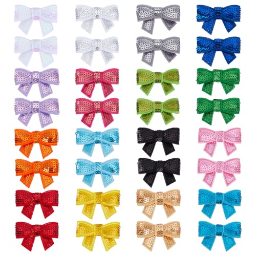 PH PandaHall 16 Farben Mini Bow Pailletten 32PCS Glitter Kleine Schleifen Patches Glänzende Schleife Bügeln auf Applique Gestickte Patches für Kleidung Taschen Jeans Reparatur Dekor DIY Craft 3x4.6 cm von PH PandaHall