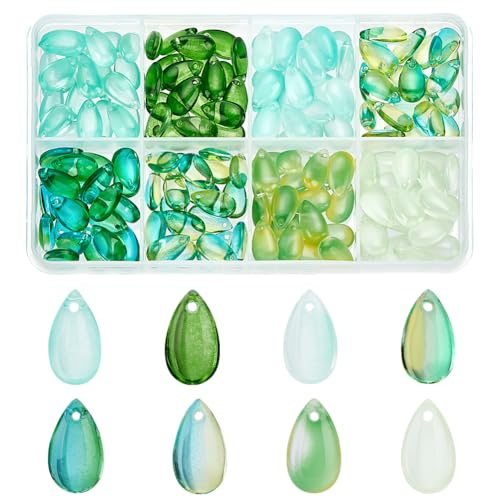 PH PandaHall 160PCS Teardrop Glasperlen, 8 Farben Wassertropfen Kristallglasperlen Transparente Abstandshalter-Perlen Grüne Serie Tear Drop Lose Perlen für DIY-Ohrring-Armband-Halskette von PH PandaHall