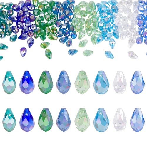 PH PandaHall 160pcs 8 Farben Kristallperlen Facettierte Glasperlen AB farbige Kristall Teardrop-Anhänger für Armband Halskette, 8x4.5mm von PH PandaHall