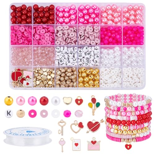 PH PandaHall 1788 Stück 18 Stile Valentinstags Perlen Set Rosa Acrylperlen Kandi Perlen Valentinstags Charms Anhänger Verschiedene Kawaii Perlen Für Die Herstellung von Valentinstagsgeschenken von PH PandaHall