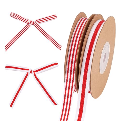 PH PandaHall 18.3 m Rotes Und Weißes Streifenband 2 Stile 10mm Stoffbänder Zum Verpacken von Geschenken Für Weihnachtsbaum Bastelarbeiten Nähen Zuhause Party Hochzeitsdekoration von PH PandaHall