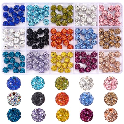 PH PandaHall 180 Stück 15 Farben Strass Perlen 8 mm Kristall Ton Perlen Disco Kugel Perlen Runde Abstandshalter Perlen Glas Strass Ton Perlen Für Armbänder Ohrringe Schmuckherstellung Dekorationen von PH PandaHall