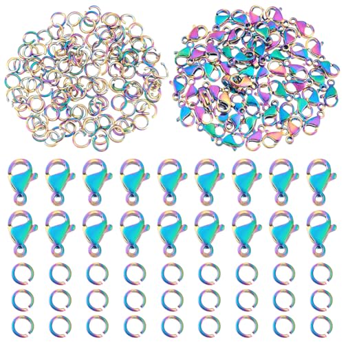 PH PandaHall 180 Stück 304 Karabinerverschlüsse Aus Edelstahl Mit Offenen Biegeringen Set Mit Schmuckverbindern Gliedern Für Armbänder Schmuckherstellung Metallfarbe: 9x5.5mm von PH PandaHall