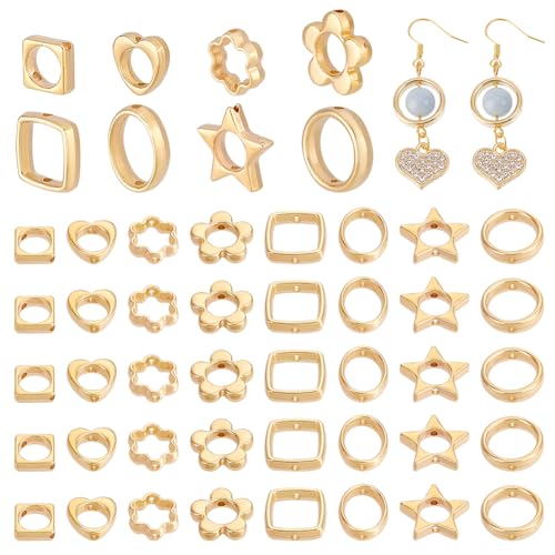 PH PandaHall 180 Stück 9 Stile Goldene Perlenrahmen 10~16mm Doppelloch Rahmen Abstandsperlen Kunststoffperle Für Perlen DIY Baumeln Armband Schmuckherstellung von PH PandaHall