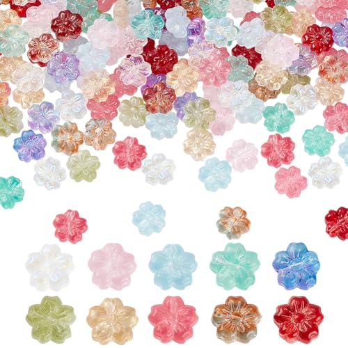 PH PandaHall 180 Stück Cherry Blossoms Blumenperlen 9 Farben Sprühlackierte Transparente Glasperlen Für Ohrringe Armbänder Halsketten Schlüsselanhänger Schmuckherstellung 14mm von PH PandaHall