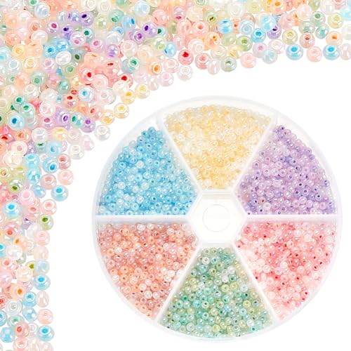 PH PandaHall 1800 Stück 6 Farben Cloudy Fantasy Rocailles 3mm Cremige Glasperlen Runde Taillenperlen Kleine Pastellperlen Bastel Abstandsperlen Für Armband Sommer Am Meer von PH PandaHall