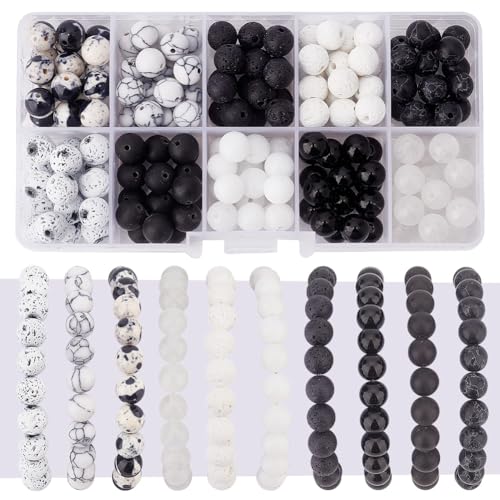 PH PandaHall 180PCS Edelstein Perlen 8mm, Schwarz Weiß Stein Perlen 10 Styles Marmor Perlen Lava Rock Perlen Jade Perlen Türkis Perlen Lose Perlen Für Armbänder Halsketten Schmuckherstellung von PH PandaHall