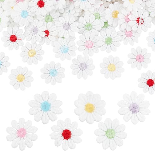 PH PandaHall 180pcs Blume nähen auf Patches 6 Farben Daisy Applique Patches 25mm Sonnenblume gestickt Patches Stoff Flicken Applique Dekoration für Kleidung Nähen Craft Repair Kleid Hut Rucksäcke von PH PandaHall