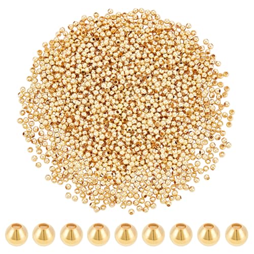 PH PandaHall 1830 Stück 18K Goldperlen 2 mm Mini Rocailles Nahtlose Glatte Perlen Langlebige Taillenperlen Metall Messingperlen Für Die Herstellung von Mehrschichtigem Armband Satellitenschmuck von PH PandaHall