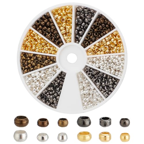 PH PandaHall 1832 Stück 4 Farben 3 Größen Rondelle Quetschperlen 2/2.5/3mm Messing Klammer End Abstandsperlen Metall Abstandsstopper Perlen Winzige Perlen Für Die Herstellung von Schmuck Armbändern von PH PandaHall