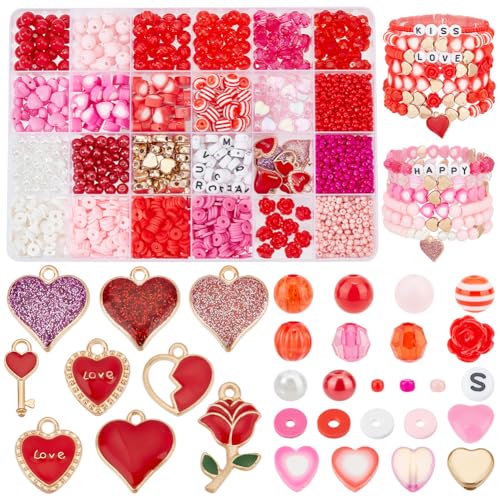 PH PandaHall 1959pcs Red Beads Valentine's Day Beads for Jewellery Making 3mm Seed Beads Polymer Clay Beads Letter Beads Acrylic Beads and Heart Charms Pendants for Necklace Bracelet Earring Making von PH PandaHall