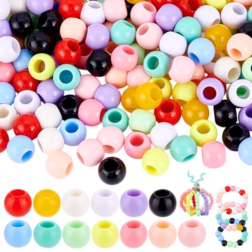 PH PandaHall 195pcs 13 Farben Acrylperlen Großes Loch Perlen Haarperlen Jumbo Perlen Candy Farbe Perlen Niedliche Kunststoffperlen für Zöpfe Schmuckherstellung DIY Handwerk Durchmesser:14mm Loch:6.5mm von PH PandaHall