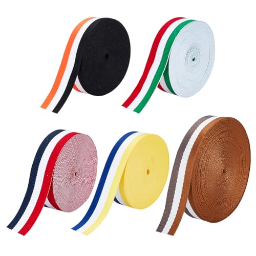 PH PandaHall 2,54cm schweres Polyester Gurtband, 5 Stile flache Taschengurte aus Nylon Gurtbandband Schwere Gurtbandrollen für Bastelprojekte Unterwäsche Stoffgürtel und Taschenherstellung, 45,7m von PH PandaHall