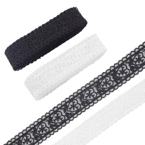 PH PandaHall 2 Farben Lace Trim Farbband Weiß Scalloped Edge Band Herz-Muster Spitze Trim 29 mm breite schwarze Vintage-Spitze für DIY Handwerk Kleidungsstück Nähen Hochzeit Dekoration 9 m von PH PandaHall