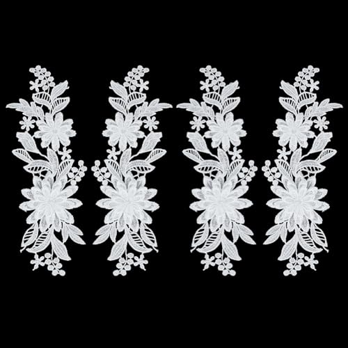 PH PandaHall 2 Paar Blume Spitze Applique Weiße Stickerei Applique Floral Embellishments Sew on Patches Blatt Craft Lace Trim Sewing Stoff Trim für Hochzeit Brautkleider Kleidung 24.3x7.6cm von PH PandaHall