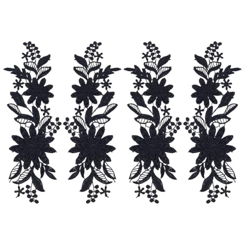 PH PandaHall 2 Paar Blumenspitze Applique Schwarz Stickerei Applique Floral Craft Lace Trim Verzierungen aufnähen Patches Nähen Stoff Trim für Hochzeitskleider Kleidung Dekoration 24.3x7.6cm von PH PandaHall