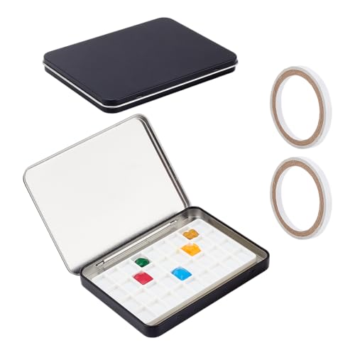 PH PandaHall 2 Sets Leere Aquarell Palette Fall 36 Wells Eisenpalette Zinnkasten Zeichnung Farbkasten mit Deckel Luftdichte Reise Malerei Kunst Zubehör 11,9x8,8 cm von PH PandaHall