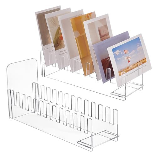 PH PandaHall 2 Sets Mit 12 Gittern Acryl Kartenständer Zur Aufbewahrung von Grußkarten Transparentes Karten Organizer Rack Für Den Home Office Desktop 27x8.5x13cm von PH PandaHall