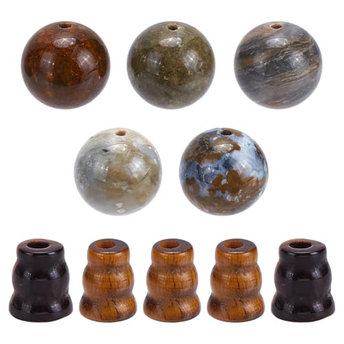 PH PandaHall 2 Styles Guru Perlen Set 10pcs Tigerauge Perlen Natürliche Edelstein-Perlen 3-Loch Gebetsperlen Jaspis Stein Perlen mit Turm für buddhistische Rosenkranz Halsketten machen von PH PandaHall