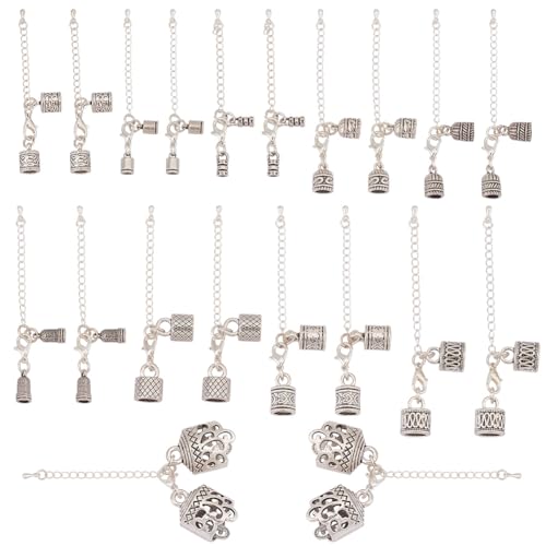 PH PandaHall 20 Sets 10 Stile Endkappen Für Lederkordeln Mit Karabinerverschlüssen Und Verlängerungskette Und Biegering 4~15 mm Kordelendverschlüsse Zur Schmuckherstellung Mit Armbändern von PH PandaHall