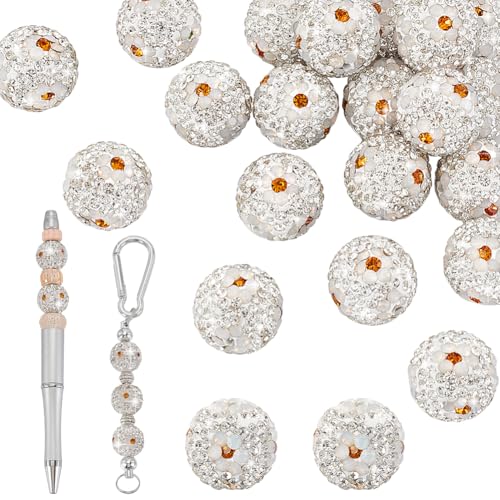 PH PandaHall 20 Stück 16mm Strass Tonperlen Mit Blumen Runde Kristallperlen Glänzende Abstandsperlen Zur Schmuckherstellung Discokugel Perlen Für Weihnachten von PH PandaHall