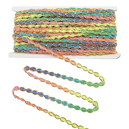 PH PandaHall 20 Yards Ethnisches Spitzenband Bunt, 10mm Gimp Zopfbesatz aus Polyester Gewebter Zopfbesatz Verzierungsbesatz Band für Kostüm Kleid Polsterung Heimdekoration DIY Nähen Basteln von PH PandaHall